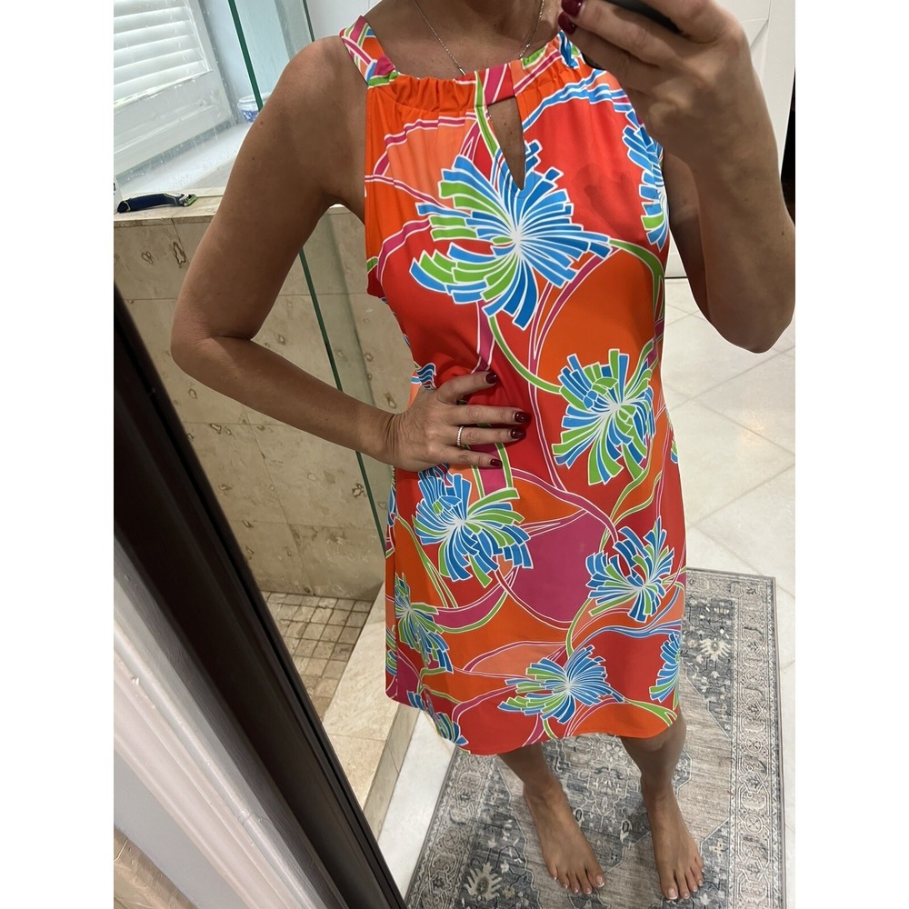Jude Connally Lisa Tank Dress L Pink Orange Floral Sleeveless Knee Length USA